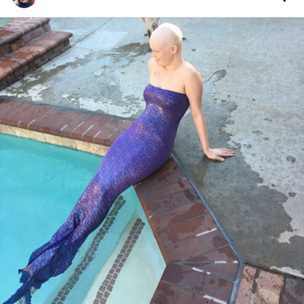 Long purple sparkly mermaid tail for pool